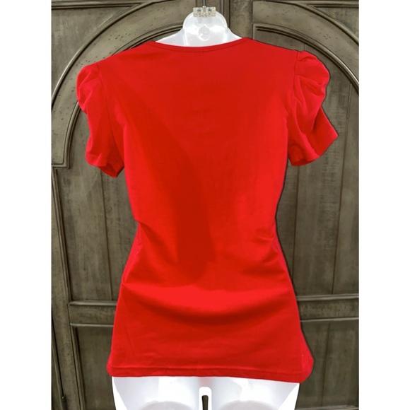 Red blouse with a stripped diamond bow - Picture 3 of 3